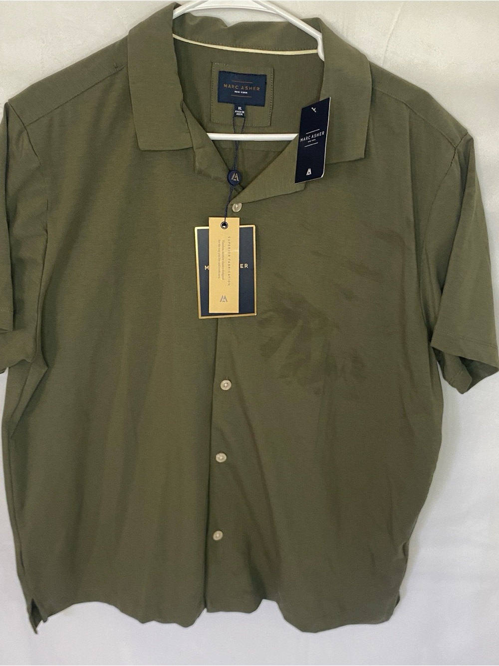 Marc Asher Shirt Mens XL New With Tags Olive Green Short Sleeve Button Up Blend